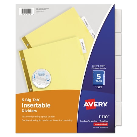 Avery Insertable Big Tab Dividers, 5-Tab, Letter 11110